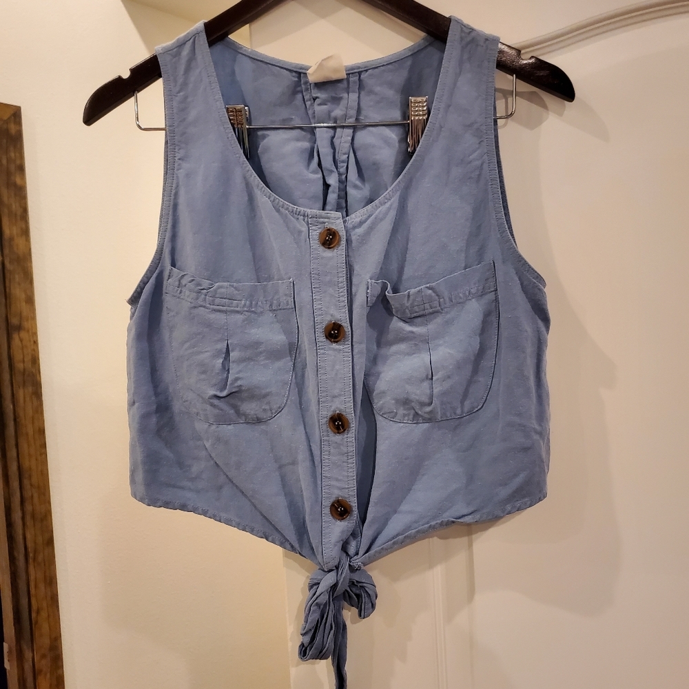 Blue Crop Tank Blouse